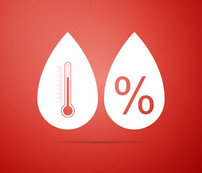 Red background with red thermometer and percent sign in white droplets